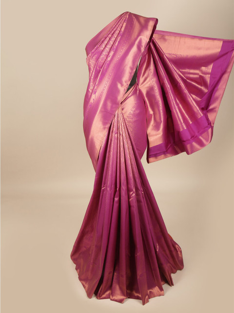 

Pothys Violet & Gold-Toned Woven Design Pure Silk Saree