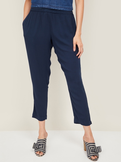 

Melange by Lifestyle Women Navy Blue Tapered Fit High-Rise Trousers