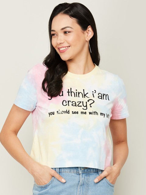 

Ginger by Lifestyle Women Multicoloured Floral Printed Extended Sleeves Raw Edge T-shirt, Multi