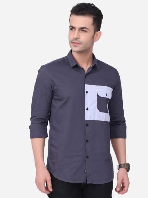 

FOGA Men Grey Slim Fit Opaque Printed Casual Shirt