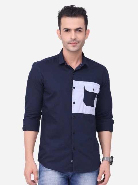

FOGA Men Navy Blue Slim Fit Opaque Colourblocked Casual Shirt