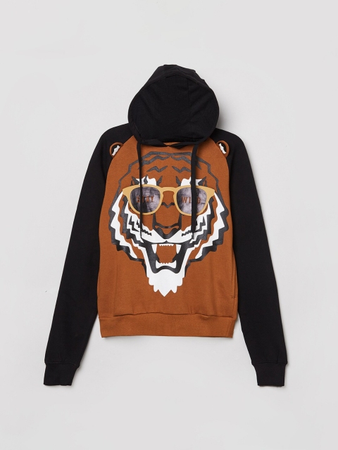 

max Boys Brown Printed Hooded Sweatshirt