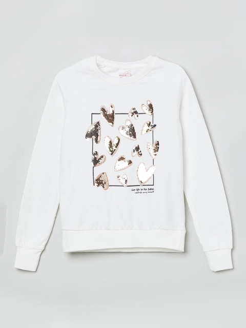 

max Girls White Printed Sweatshirt