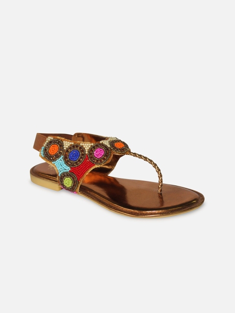 

WALK N STYLE COLLECTION Women Beige Embellished T-Strap Flats