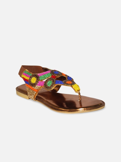 

WALK N STYLE COLLECTION Women Multicoloured Embellished Ethnic T-Strap Flats, Multi