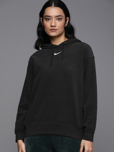 

Nike Women Black Solid Essentials Plush Hooded Sweatshirt