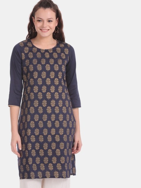 

Karigari Women Navy Blue Ethnic Motifs Printed Kurta