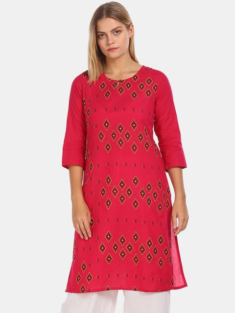 

Karigari Women Pink Geometric Printed Keyhole Neck Kurta