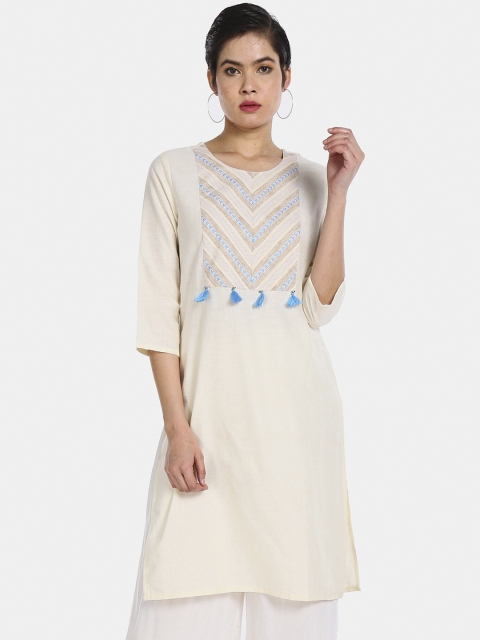 

Karigari Women White Chevron Yoke Design Kurta