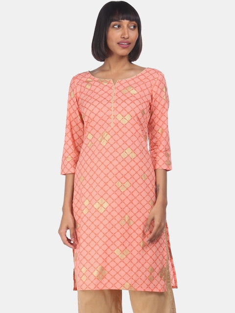 

Karigari Women Coral Ethnic Motifs Printed Kurta