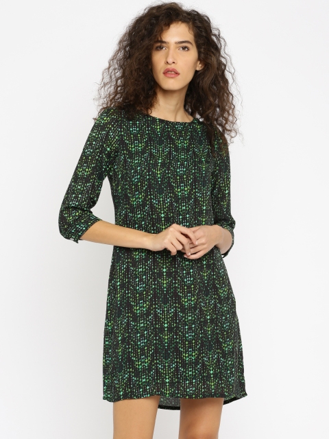 

AND Women Black & Green Printed Shift Dress