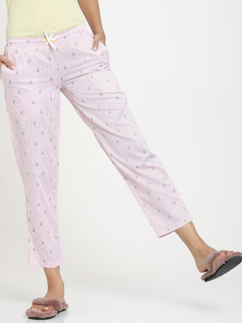 

Bewakoof Women Pink & White Printed Satin Lounge Pants