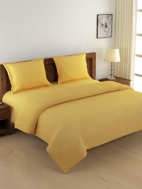 

SWAYAM Yellow & Beige Printed 144 TC Cotton Double King Bedding Set
