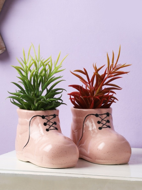 

The Decor Mart Set Of 2 Pink & Black Shoe-Shaped Ceramic Planters