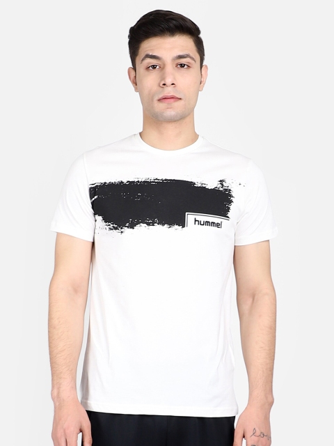 

hummel Men Off White Brand Logo Printed Pure Cotton T-shirt