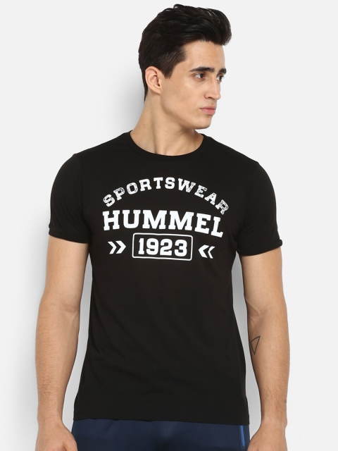 

hummel Men Black & White Typography Printed Pure Cotton T-shirt