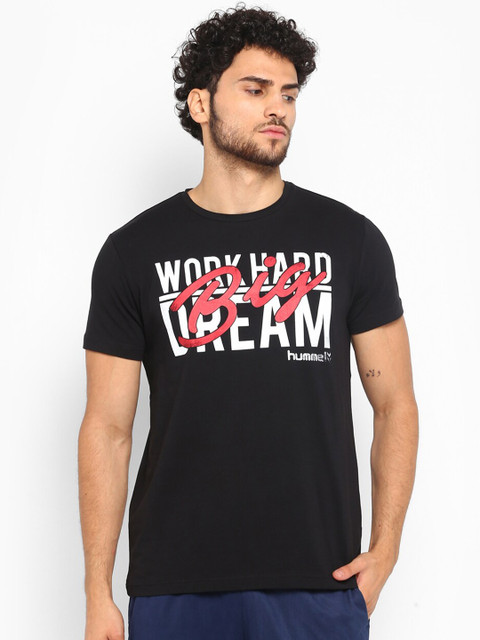 

hummel Men Black Typography Printed T-shirt