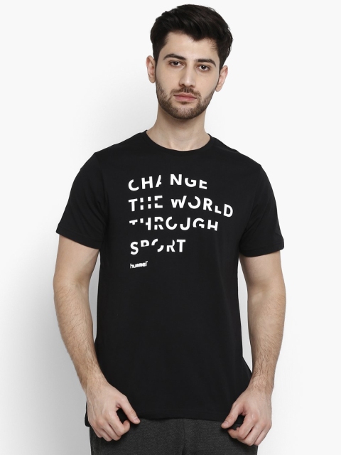 

hummel Men Black Typography Printed Pure Cotton T-shirt