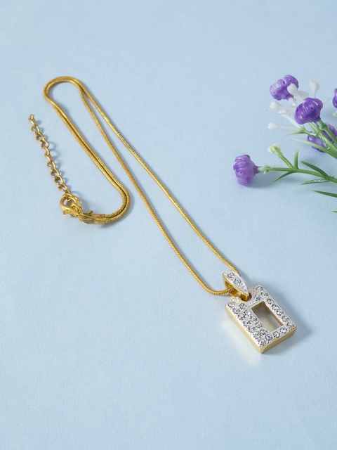 

Golden Peacock Gold-Toned & White Stone Studded Geometric Shaped Pendant With Chain