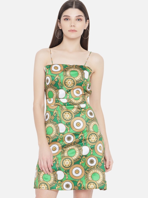 

Samshek Green & Yellow Satin A-Line Dress