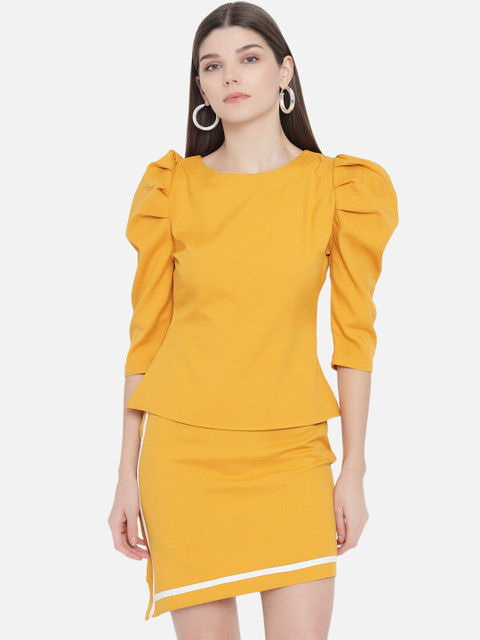 

Samshek Mustard Yellow Puff Sleeve Regular Top