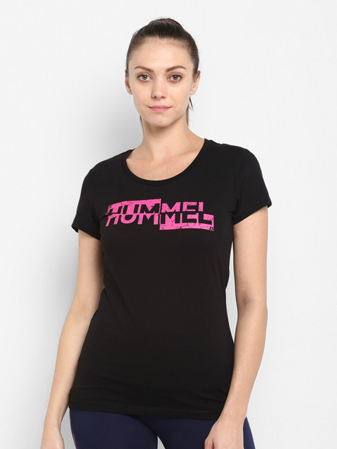 

hummel Women Black Printed Pure Cotton T-shirt