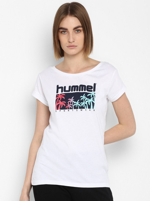 

hummel Women White & Black Printed Pure Cotton T-shirt