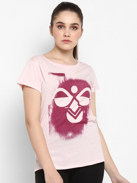 

hummel Women Pink & Purple Printed Pure Cotton T-shirt