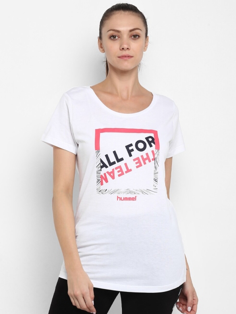 

hummel Women White Printed Pure Cotton T-shirt