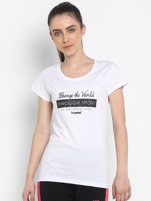 

hummel Women White Printed Pure Cotton T-shirt