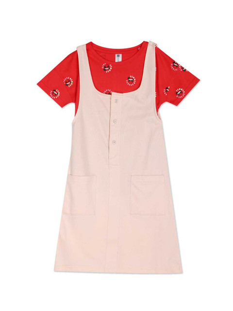 

Cherokee Girls Red & Pink Printed T-shirt with Dungaree Skirt