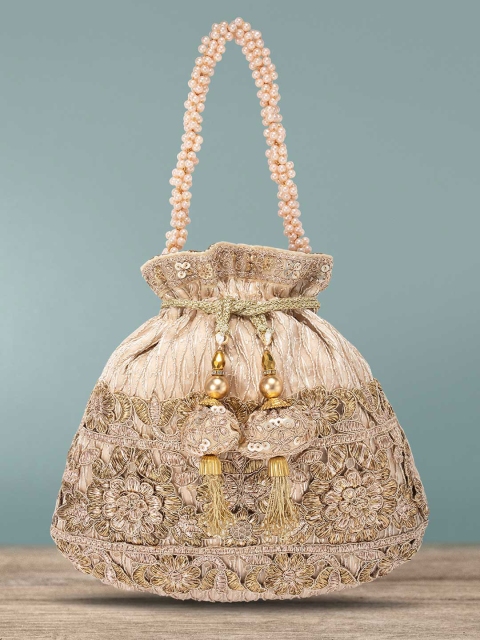 

Peora Women Gold-Toned Embroidered Potli Clutch
