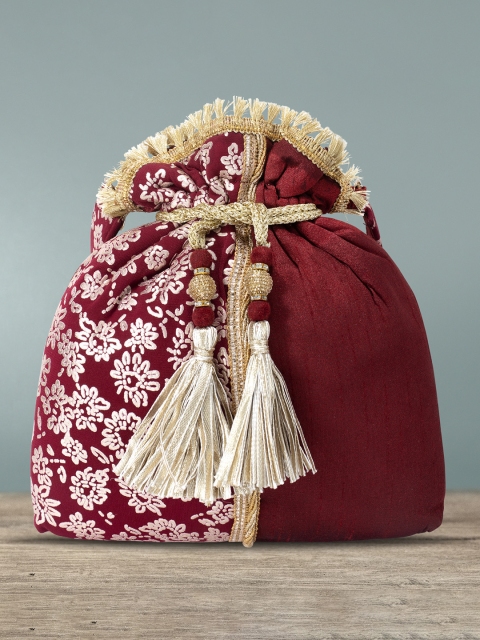 

Peora Women Maroon & Gold-Toned Printed Potli Clutch