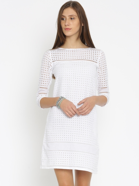

AND White Crochet Sheath Dress