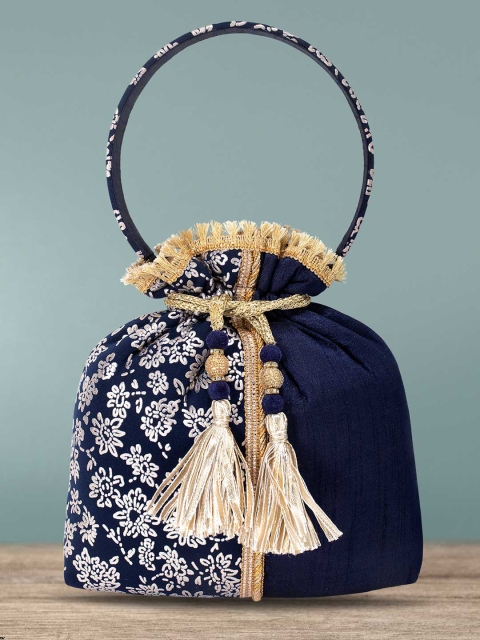 

Peora Blue & Gold-Toned Printed Potli Clutch