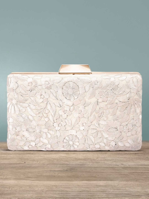 

Peora Women Cream-Coloured Floral Embroidered Box Clutch