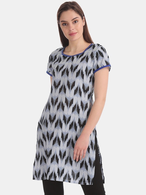 

Karigari Women Grey & Blue Geometric Printed Kurta