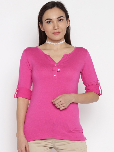 

AND Women Pink Solid Shirt-Style Top