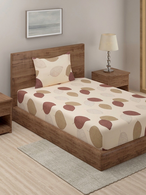 

TAG 7 Beige & Brown Floral 210 TC Cotton Single Bedsheet with 1 Pillow Cover