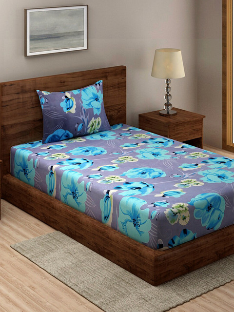 

TAG 7 Grey & Blue Geometric 210 TC Single Bedsheet with 1 Pillow Covers