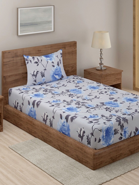

TAG 7 Grey Floral Printed 210 TC Single Bedsheet with 1 Pillow Cover