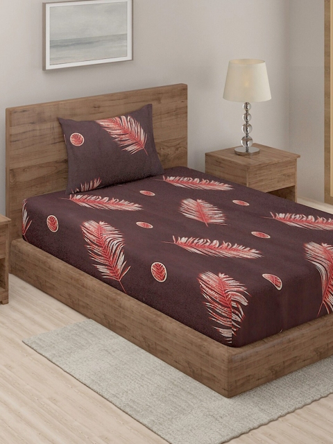 

TAG 7 Brown & Red Floral 210 TC Single Bedsheet with 1 Pillow Covers