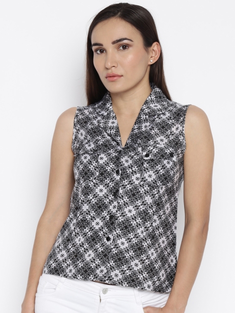 

AND Women Black Printed Shirt-Style Top