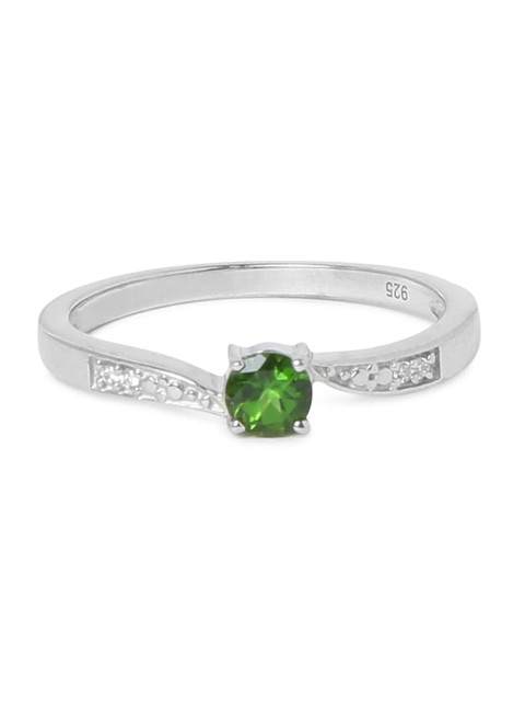 

TRISHONA Silver-Toned & Green Crystals-Studded Finger Ring