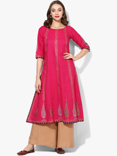 

Varkha Fashion Women Magenta Ethnic Motifs Printed Block Print Kurta