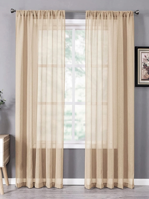 

URBAN SPACE Set Of 2 Beige Sheer Window Curtain