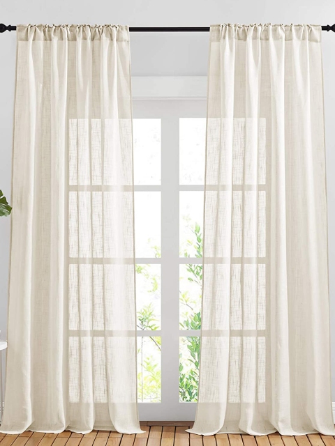 

URBAN SPACE Set Of 2 Pink Solid Sheer Long Door Curtains, Cream