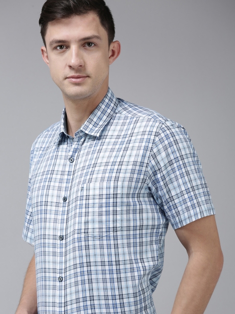 

Van Heusen Sport Men White & Blue Slim Fit Tartan Checked Pure Cotton Casual Shirt