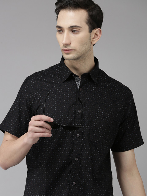 

VAN HEUSEN DENIM LABS Men Navy Blue Slim Fit Printed Casual Shirt