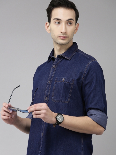 

VAN HEUSEN DENIM LABS Men Blue Solid Slim Fit Casual Shirt